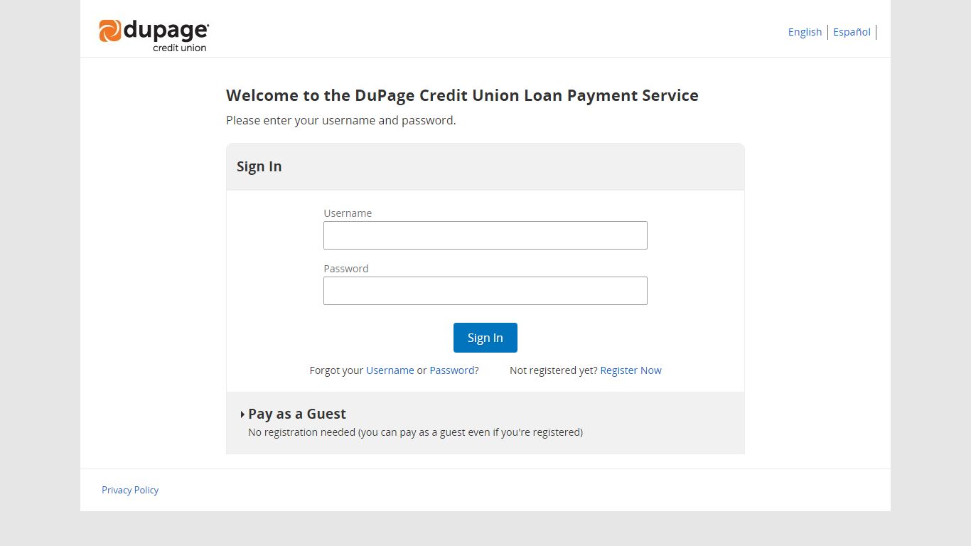 Welcome to the DuPage Credit Union Loan Payment Service
